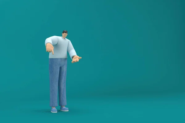 Personaggio Dei Cartoni Animati Indossa Jeans Camicia Lunga Espressione Del — Foto Stock