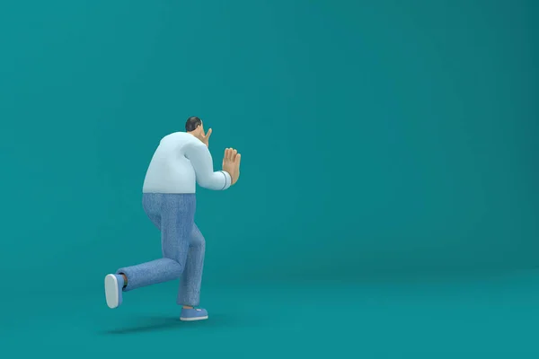 Cartoon Character Wearing Jeans Long Shirt Pulling Pushing Something Rendering — Stockfoto