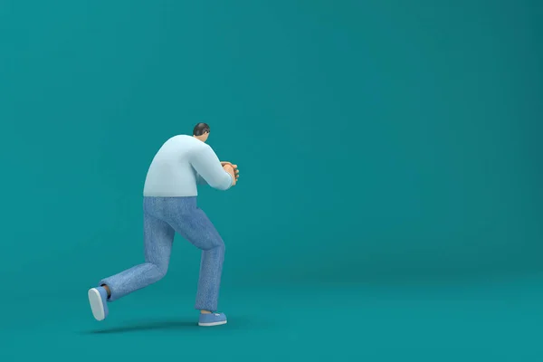 Cartoon Character Wearing Jeans Long Shirt Pulling Pushing Something Rendering — Photo