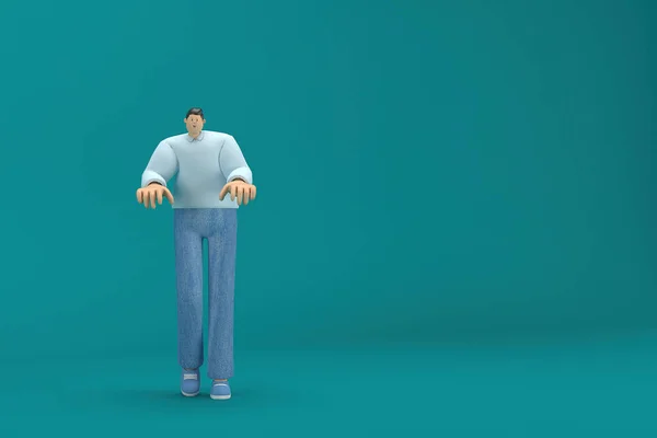 Personaggio Dei Cartoni Animati Indossa Jeans Camicia Lunga Espressione Del — Foto Stock
