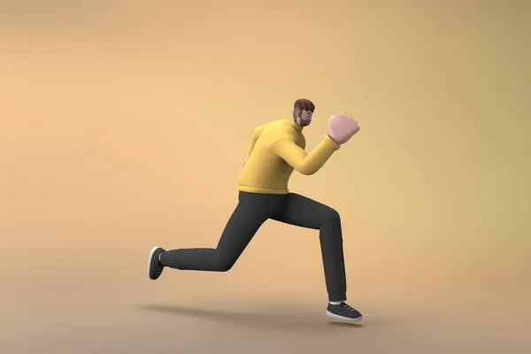 Sıradan Giyinmiş Bir Adam Iterken Koşarken Jest Yapıyor Bir Çizgi — Stok fotoğraf