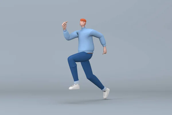 穿着休闲装的人在推挤或奔跑时做手势 卡通人物的3D渲染 — 图库照片