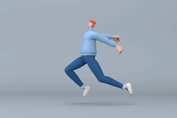 Hombre Con Ropa Casual Haciendo Gestos Mientras Empuja Corre Representación —  Fotos de Stock