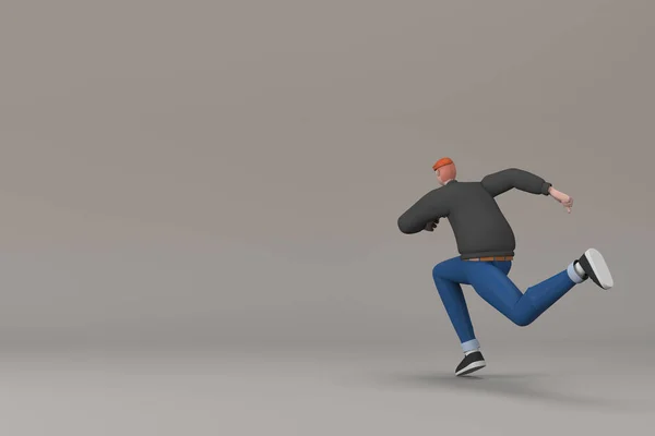 Man Casual Clothes Making Gestures While Pushing Running Rendering Cartoon — Stock Photo, Image
