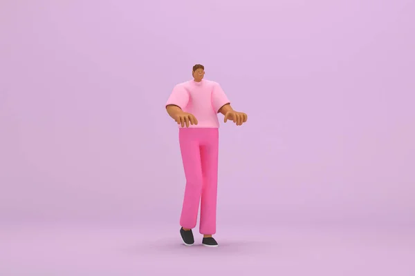 Der Schwarze Mann Mit Pinkfarbener Kleidung Ist Ausdruck Von Körper — Stockfoto