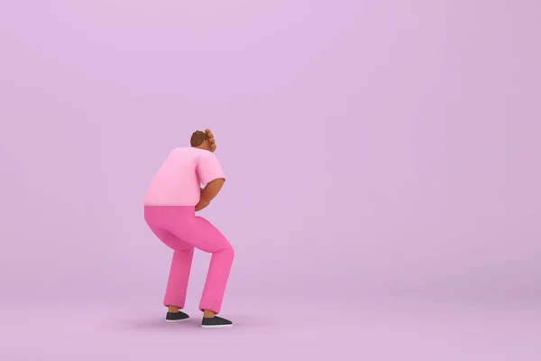 Black Man Pink Clothes Sad Pain Rendering Cartoon Character Acting — Stockfoto