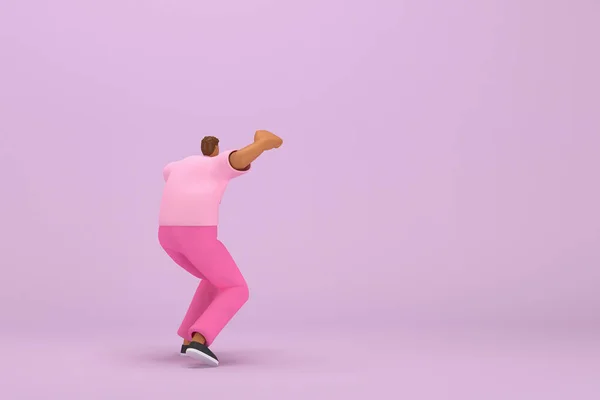 Black Man Pink Clothes Doing Exercise Rendering Cartoon Character Acting — Stock Fotó
