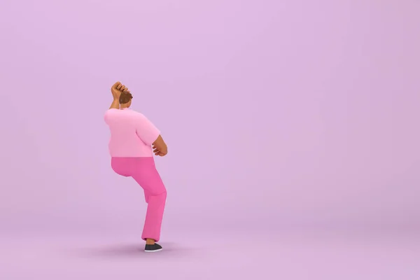 Black Man Pink Clothes Doing Exercise Rendering Cartoon Character Acting — Stock Fotó