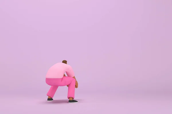Black Man Pink Clothes Pulling Pushing Something Rendering Cartoon Character —  Fotos de Stock