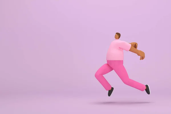 Black Man Pink Clothes Running Rendering Cartoon Character Acting —  Fotos de Stock