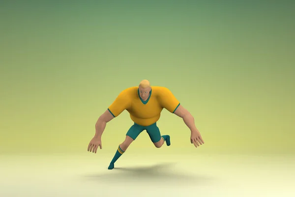 黄色のシャツと緑のパンツを着たアスリート 彼は運動をしている 演技における漫画のキャラクターの3Dレンダリング — ストック写真