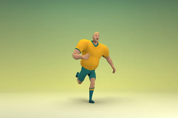 Ένας Αθλητής Που Φοράει Κίτρινη Μπλούζα Και Πράσινο Παντελόνι Τρέχει — Φωτογραφία Αρχείου