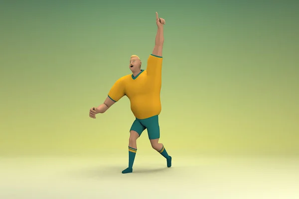 黄色のシャツと緑のパンツを着たアスリート 彼は運動をしている 演技における漫画のキャラクターの3Dレンダリング — ストック写真