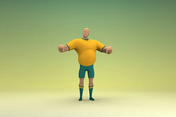Спортсмен Який Носить Жовту Сорочку Зелені Штани Виражає Руку Під — стокове фото