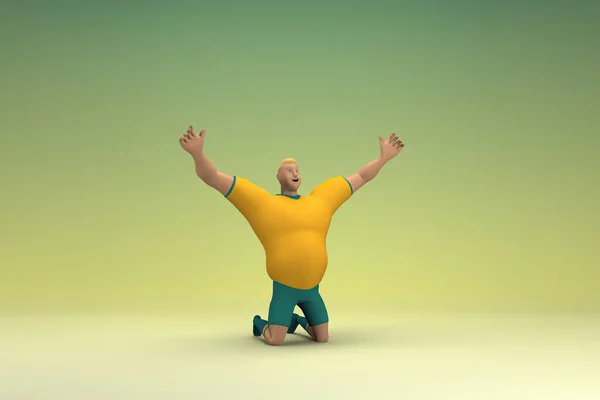 Athlete Wearing Yellow Shirt Green Pants Sitting Rendering Cartoon Character — Photo
