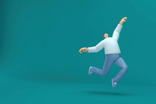 Personaggio Dei Cartoni Animati Indossa Jeans Camicia Lunga Sta Saltando — Foto Stock