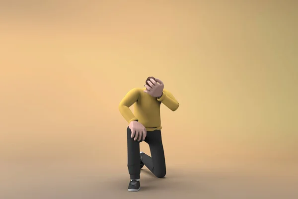 Man Casual Clothes Making Gestures While Hurt Rendering Cartoon Character — Stock Photo, Image