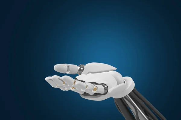 Rendering Hands Tomorrow Dive Future Robotic Hand Illuminated Blue Background — Stock Photo, Image