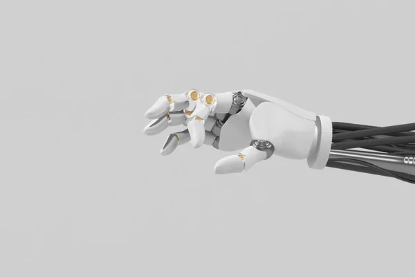 Entdecken Sie Das Komplizierte Design Der Roboterhand Vor Weißem Hintergrund — Stockfoto