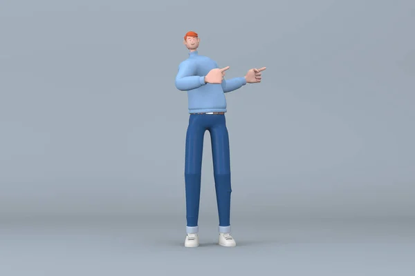 Mann Legerer Kleidung Gestikuliert Beim Reden Rendering Einer Zeichentrickfigur — Stockfoto
