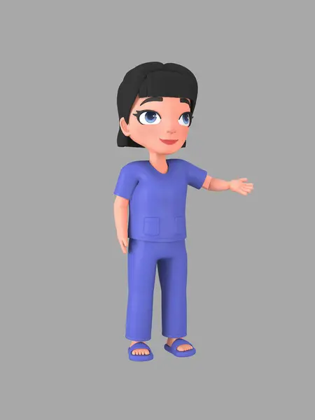 Personagem Feminina Cabelos Curtos Uniforme Assistente Enfermagem Renderização — Fotografia de Stock