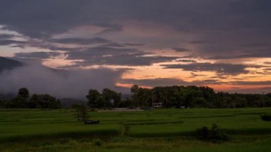 The flow of mist along the foothills In a rural area of Pua District, Nan Province, Thailand