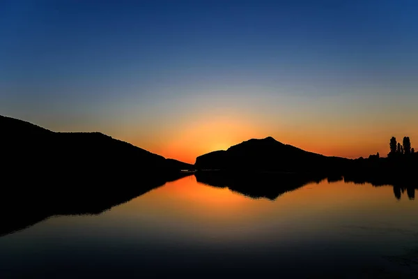 Захід Сонця Лагуні Порту Куфо Сітонія Півострові Халкідікі Греції — стокове фото