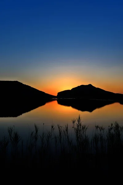 Puesta Sol Laguna Porto Koufo Sithonia Península Halkidiki Grecia — Foto de Stock