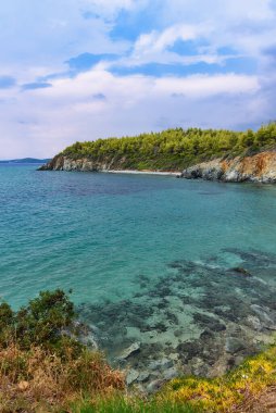 Yunanistan 'ın Halkidiki yarımadasında Sithonia' daki Kriaritsi Plajı