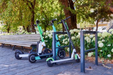 Budapest, Hungary - July 04, 2022: Electric scooter in Tours Budapest. Electric scooter at  Budapest city.