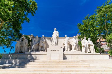 Budapest, Hungary - July 04, 2022: Kossuth Memorial near the Hungarian Parliament. Kossuth Lajos Monument