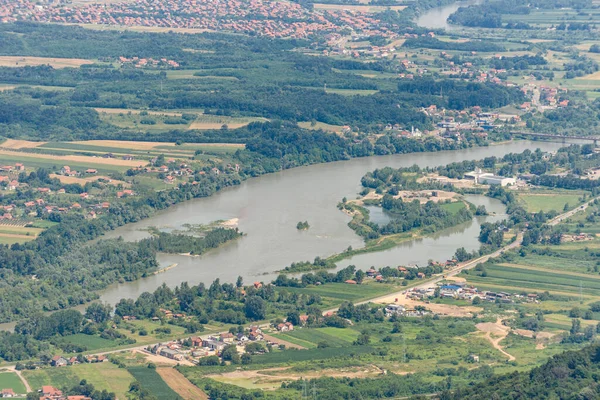 Udsigt Floden Drina Fra Bjerget Gucevo Nær Loznica - Stock-foto