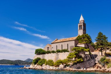 Lopud, Hırvatistan - 09 Ağustos 2023: Spilice, Lopud Kilisesi, Elaphiti Adaları, Hırvatistan