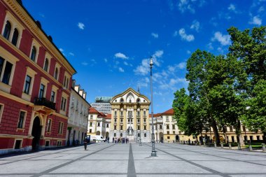 Ljubljana, Slovenya - 27 Haziran 2023: Ljubljana, Slovenya 'daki St. Trinity Sütunu.