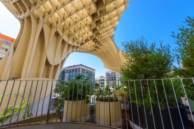 Seville, Spain - August 01, 2024: Detail of the Metropol Parasol, known as the Mushrooms (Spanish: Las Setas) in Sevilla clipart