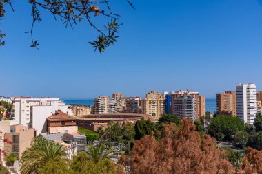 Malaga, İspanya - 06 Ağustos 2024: Malaga Katedrali ve Enkarnasyon Katedrali, Endülüs 'ün Malaga kentindeki Gibralfaro Kalesi' nden. İspanya