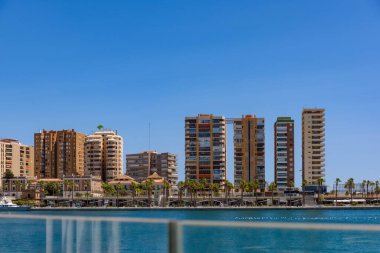 Malaga, İspanya - 06 Ağustos 2024: Palmeral de las Sorpresas limanında geziniyor. Malaga, Endülüs