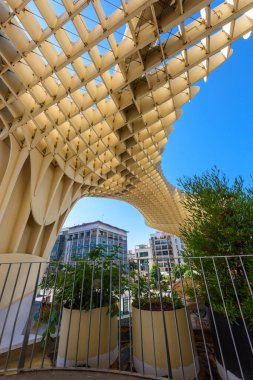 Seville, Spain - August 01, 2024: Detail of the Metropol Parasol, known as the Mushrooms (Spanish: Las Setas) in Sevilla clipart