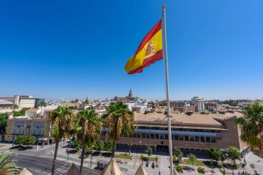 Seville, İspanya - 01 Ağustos 2024: Seville, İspanya 'nın eski kentinin sokaklarında yürümek.