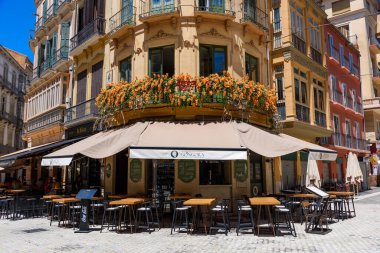 Malaga, İspanya - 02 Ağustos 2024: Malaga 'nın merkezinde Gongora Restoranı
