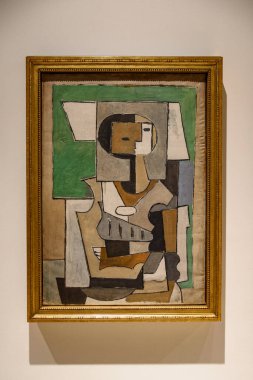 Malaga, İspanya - 06 Ağustos 2024: Pablo Picasso Müzesi, Malaga, İspanya. İspanya 'nın Malaga kentindeki Picasso müzesini ziyaret ediyorum. Picasso Müzesi 'nden sanat resimleri.