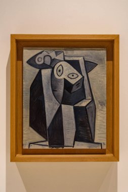 Malaga, İspanya - 06 Ağustos 2024: Pablo Picasso Müzesi, Malaga, İspanya. İspanya 'nın Malaga kentindeki Picasso müzesini ziyaret ediyorum. Picasso Müzesi 'nden sanat resimleri.