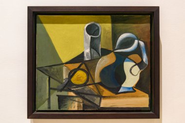 Malaga, İspanya - 06 Ağustos 2024: Pablo Picasso Müzesi, Malaga, İspanya. İspanya 'nın Malaga kentindeki Picasso müzesini ziyaret ediyorum. Picasso Müzesi 'nden sanat resimleri.