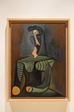 Malaga, İspanya - 06 Ağustos 2024: Pablo Picasso Müzesi, Malaga, İspanya. İspanya 'nın Malaga kentindeki Picasso müzesini ziyaret ediyorum. Picasso Müzesi 'nden sanat resimleri.