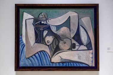 Malaga, İspanya - 06 Ağustos 2024: Pablo Picasso Müzesi, Malaga, İspanya. İspanya 'nın Malaga kentindeki Picasso müzesini ziyaret ediyorum. Picasso Müzesi 'nden sanat resimleri.