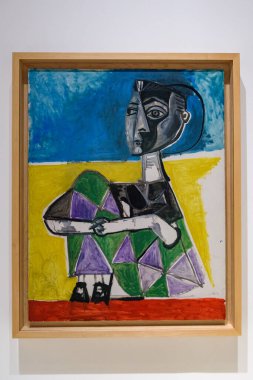 Malaga, İspanya - 06 Ağustos 2024: Pablo Picasso Müzesi, Malaga, İspanya. İspanya 'nın Malaga kentindeki Picasso müzesini ziyaret ediyorum. Picasso Müzesi 'nden sanat resimleri.