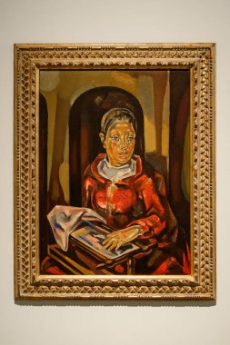Malaga, İspanya - 06 Ağustos 2024: Pablo Picasso Müzesi, Malaga, İspanya. İspanya 'nın Malaga kentindeki Picasso müzesini ziyaret ediyorum. Picasso Müzesi 'nden sanat resimleri.