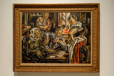 Malaga, İspanya - 06 Ağustos 2024: Pablo Picasso Müzesi, Malaga, İspanya. İspanya 'nın Malaga kentindeki Picasso müzesini ziyaret ediyorum. Picasso Müzesi 'nden sanat resimleri.