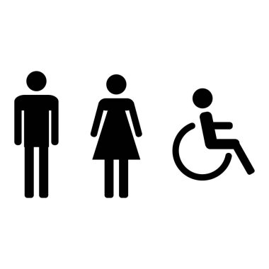 Erkek ve kadın tuvalet ikonu, beyaz üzerine izole edilmiş. WC sembolü