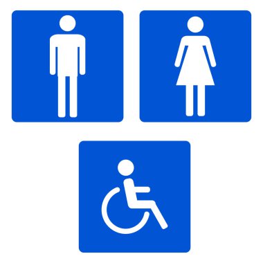 Erkek ve kadın tuvalet ikonu, beyaz üzerine izole edilmiş. WC sembolü